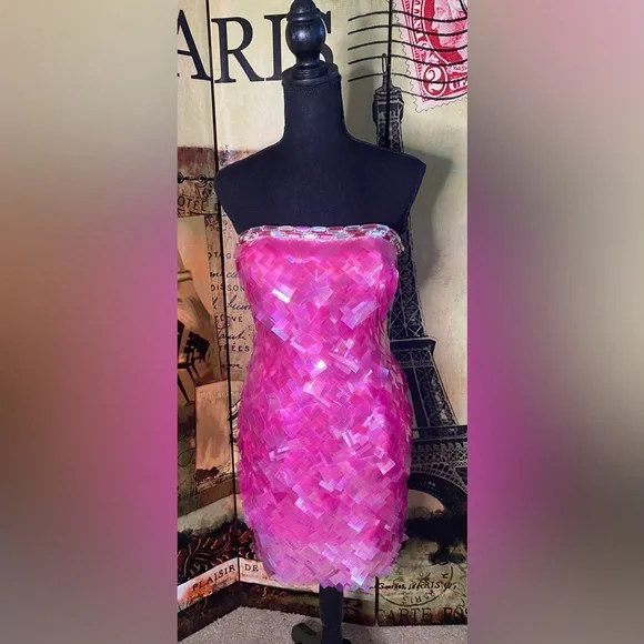 Jovani hot pink sexy cocktail dress, Size 6 - Picture 2 of 8